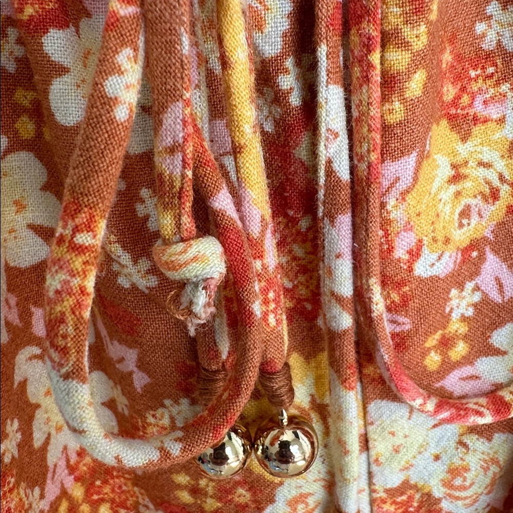 Free People Orange & Cream Smocked Romper Size Medium - Picture 8 of 16